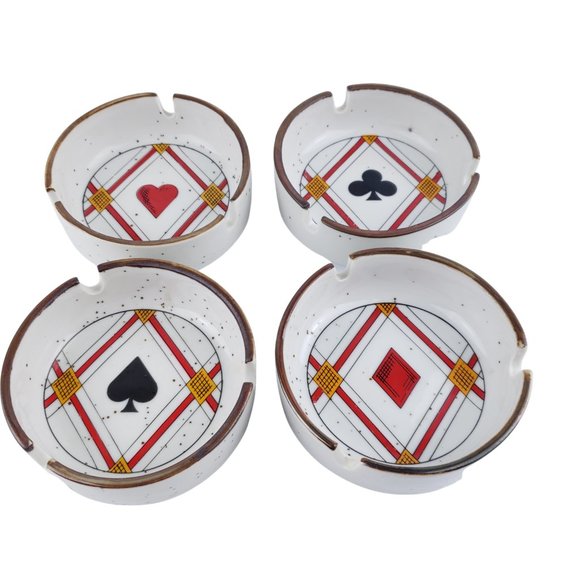 Federal Glass Co Ash Tray Set of 4 Playing Card Suits #S-274 Vintage Round - Picture 3 of 9